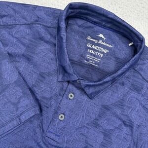 Tommy Bahama Polo Mens XXXL Blue IslandZone Floral Jacquard UPF 30 Short Sleeve